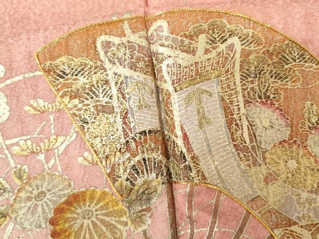 平和屋着物●訪問着 駒刺繍 御所車扇面花文 暈し染め 金彩 正絹 逸品 AABI0106cs
