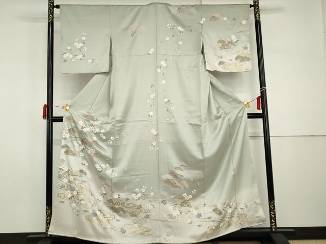 平和屋着物●訪問着 桜 流水笹松文 暈し染め 金彩 正絹 逸品 AABI0108cs