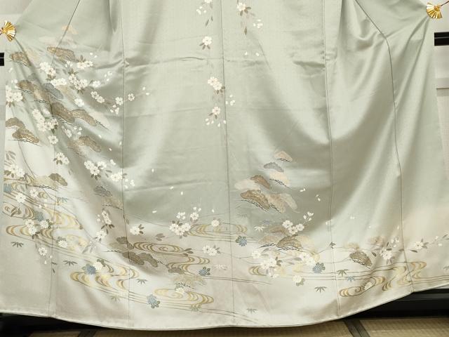 平和屋着物●訪問着 桜 流水笹松文 暈し染め 金彩 正絹 逸品 AABI0108cs