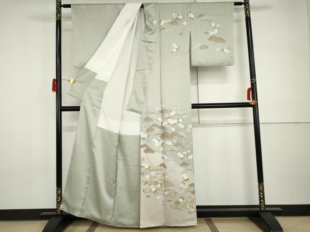 平和屋着物●訪問着 桜 流水笹松文 暈し染め 金彩 正絹 逸品 AABI0108cs