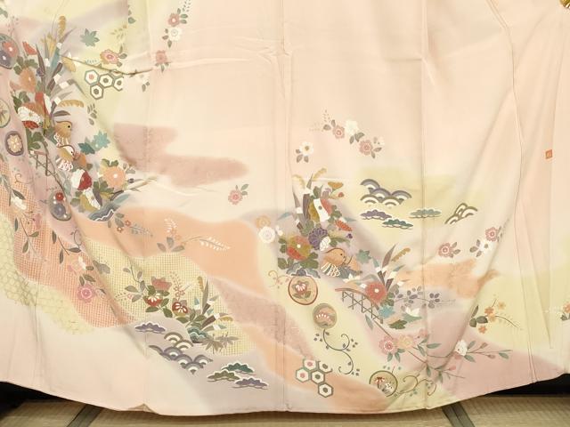 平和屋着物●訪問着 友禅 作家物 中国三大刺繍 汕頭刺繍 スワトウ刺繍 鴛鴦吉祥草花文 暈し染め 金糸 金彩 正絹 逸品 AABI0110cs