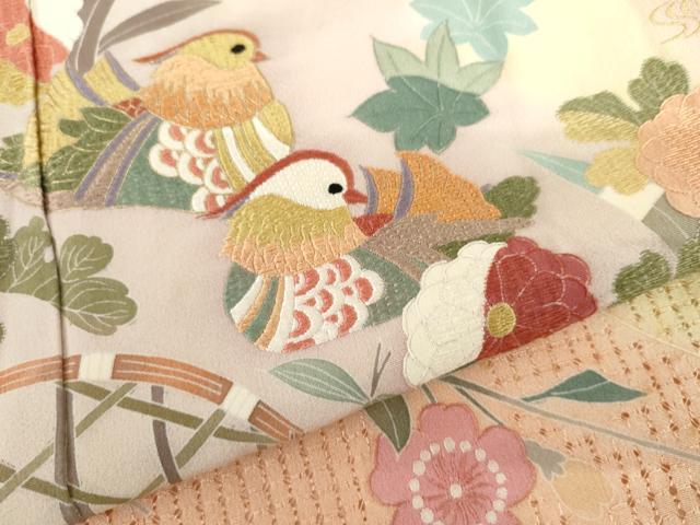 平和屋着物●訪問着 友禅 作家物 中国三大刺繍 汕頭刺繍 スワトウ刺繍 鴛鴦吉祥草花文 暈し染め 金糸 金彩 正絹 逸品 AABI0110cs