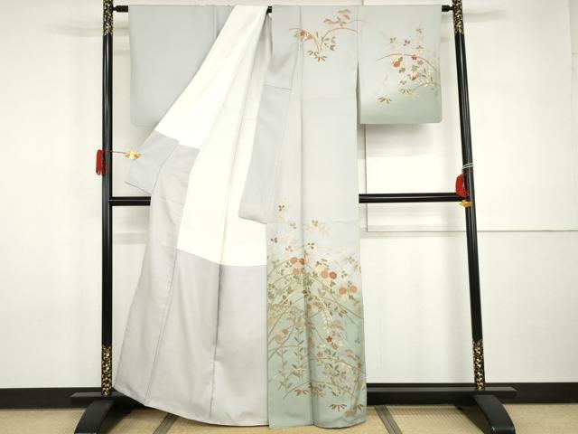 平和屋着物●訪問着 枝花文 暈し染め 金彩 正絹 逸品 AABI0111cs