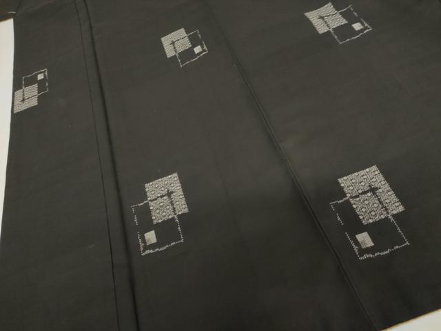 平和屋着物●本場大島紬 地空き カタス9マルキ 色紙重ね文 黒地 正絹 逸品 AABI0113cs