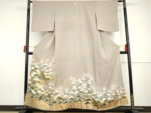 平和屋着物●豪華色留袖 友禅 立波枝松文 金彩 正絹 逸品 未使用 AABI0114cs