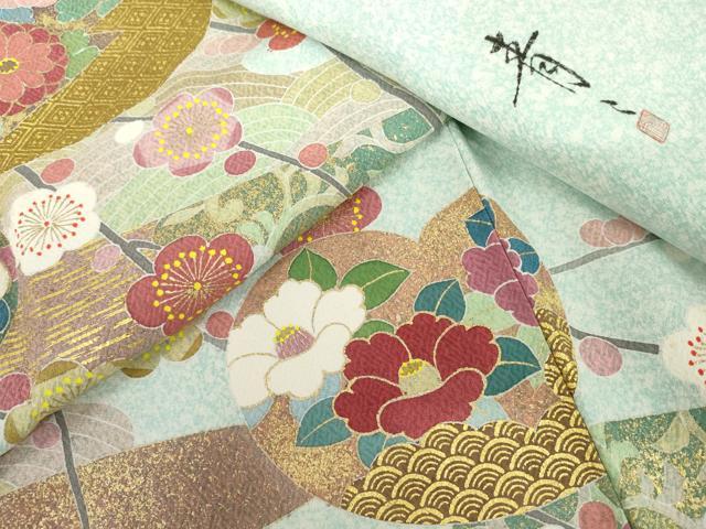 平和屋着物●京友禅の第一人者 松井青々 訪問着 枝梅 金銀彩 正絹 逸品 AABI0116cs