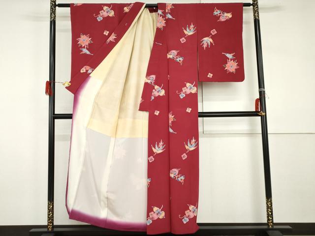 平和屋着物●上質な小紋 型染め 草花文 正絹 逸品 AABI0119cs