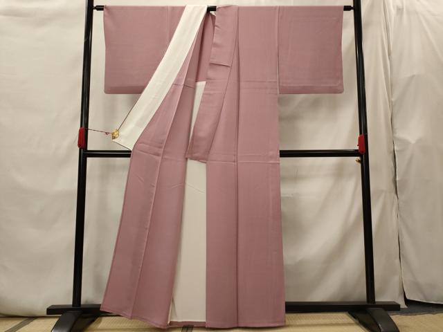 平和屋着物▽上質な色無地 単衣 紋意匠 蘇芳香色 正絹 逸品 AABI0125st