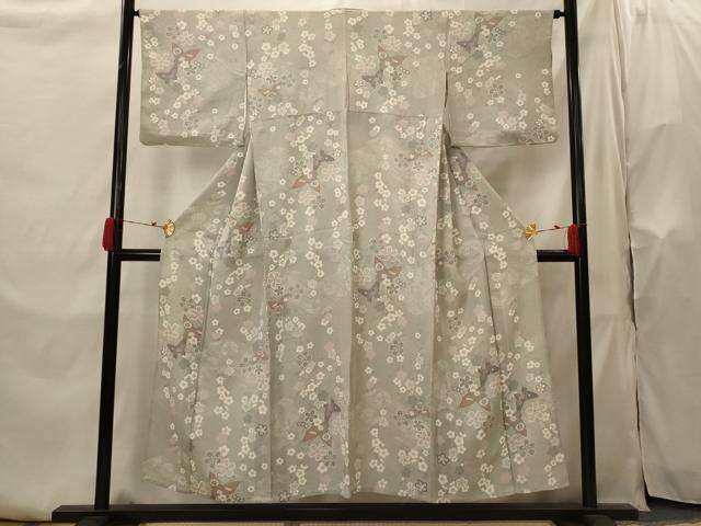 平和屋着物▽上質な小紋 単衣 花蝶文 正絹 逸品 AABI0142st