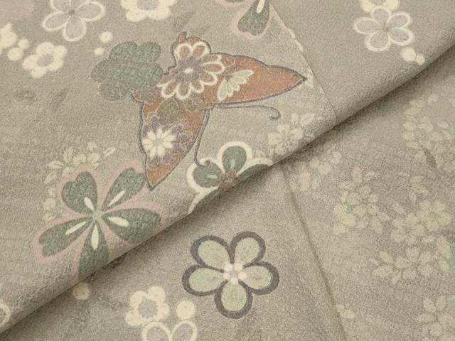 平和屋着物▽上質な小紋 単衣 花蝶文 正絹 逸品 AABI0142st