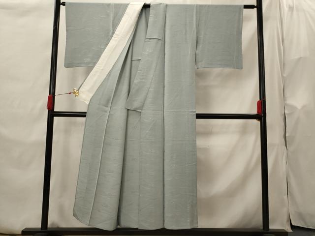 平和屋着物▽上質な色無地 単衣 立波地紋 灰青色 正絹 逸品 AABI0145st