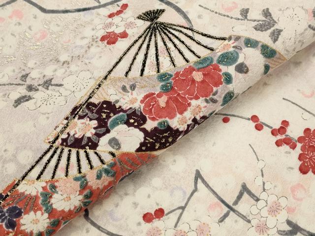 平和屋着物▽上質な小紋 単衣 扇枝花文 暈し染め 金彩 正絹 逸品 AABI0150st