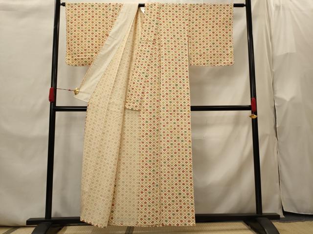 平和屋着物▽上質な小紋 単衣 天井花文 正絹 逸品 AABI0152st