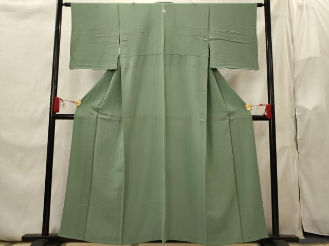 平和屋着物▽上質な色無地 単衣 紋意匠 木賊色 正絹 逸品 AABI0158st