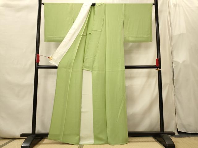 平和屋着物▽上質な色無地 単衣 紋意匠 青丹色 正絹 逸品 AABI0164st