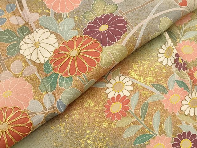 平和屋着物▽訪問着 単衣 友禅 作家物 駒刺繍 草花文 暈し染め 金彩 正絹 逸品 AABI0165st