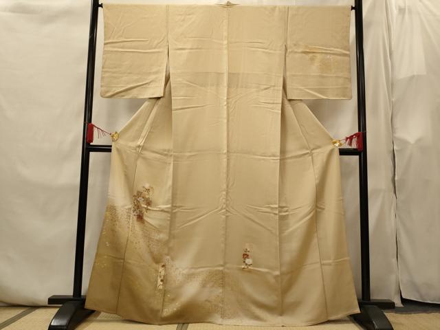 平和屋着物▽訪問着 単衣 色紙花文 暈し染め 金彩 正絹 逸品 AABI0168st