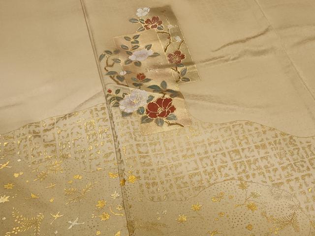 平和屋着物▽訪問着 単衣 色紙花文 暈し染め 金彩 正絹 逸品 AABI0168st