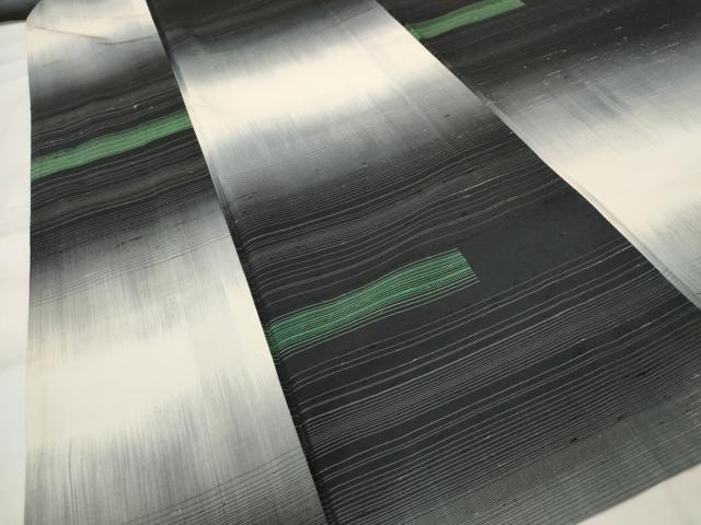 平和屋着物▽上質な紬 単衣 横段文 正絹 逸品 AABI0173st