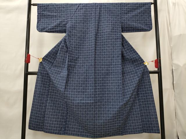 平和屋着物▽上質な紬 単衣 格子 正絹 逸品 AABI0178st
