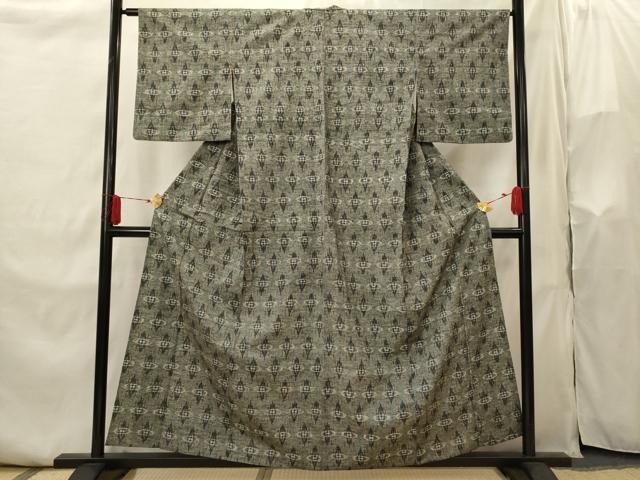 平和屋着物▽上質な紬 単衣 絣柄 正絹 逸品 AABI0179st