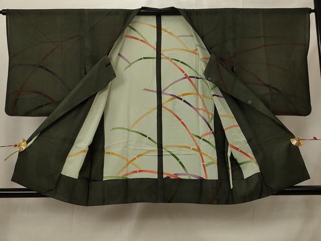 平和屋着物▽道行コート スリーシーズン 春夏秋 塵除け 竹 銀彩 正絹 逸品 AABI0190st