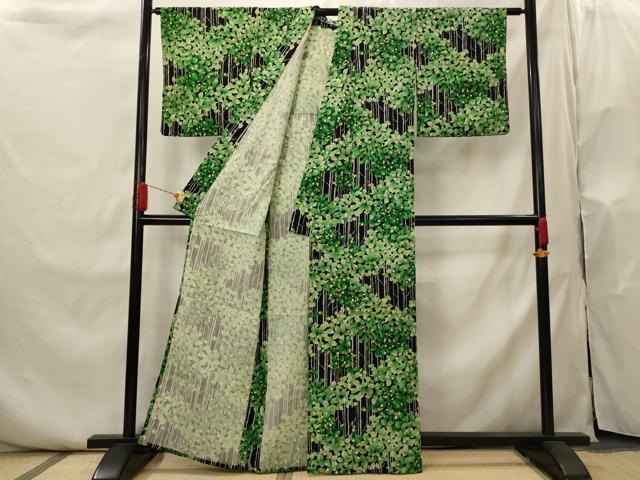 平和屋着物▽小紋 単衣 樹林文 黒地 AABI0193st