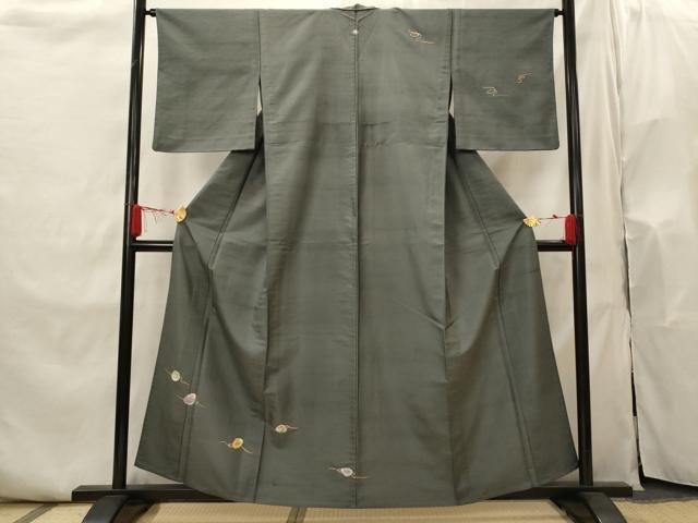 平和屋着物▽訪問着 単衣 紬地 貝合わせ花文 金彩 正絹 逸品 AABI0195st