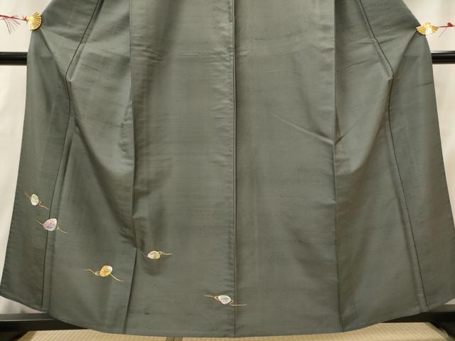 平和屋着物▽訪問着 単衣 紬地 貝合わせ花文 金彩 正絹 逸品 AABI0195st