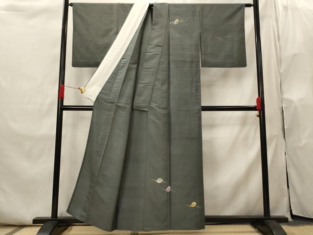 平和屋着物▽訪問着 単衣 紬地 貝合わせ花文 金彩 正絹 逸品 AABI0195st