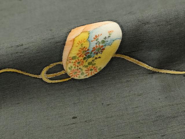 平和屋着物▽訪問着 単衣 紬地 貝合わせ花文 金彩 正絹 逸品 AABI0195st