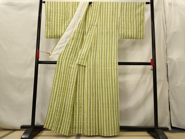 平和屋着物▽上質な小紋 単衣 竹縞 正絹 逸品 AABI0203st
