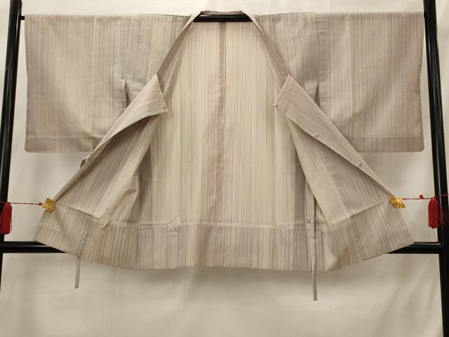 平和屋着物▽二部式 道行コート スリーシーズン 春夏秋 塵除け 縞 正絹 逸品 AABI0211st