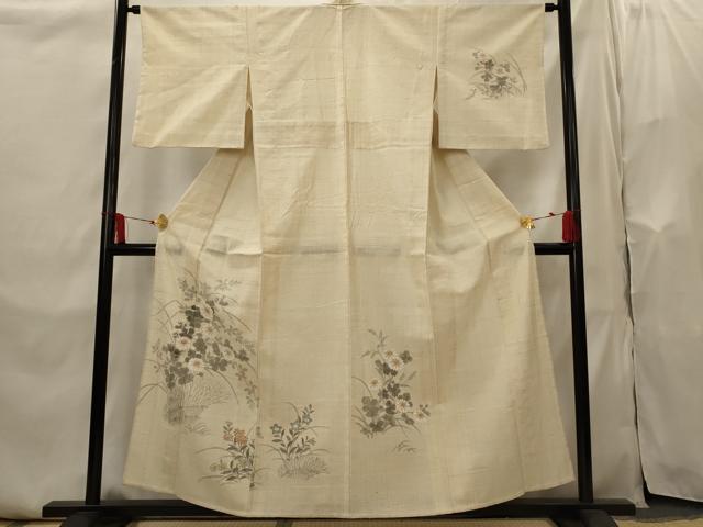 平和屋着物▽訪問着 単衣 生紬 草花文 正絹 逸品 AABI0227st