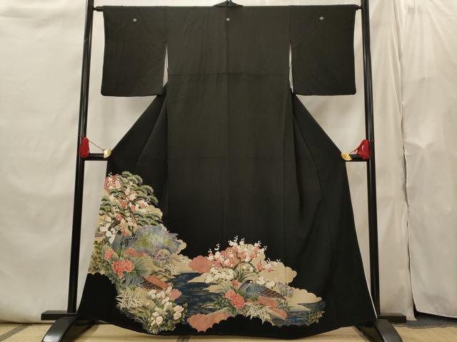 平和屋着物■豪華黒留袖 刺繍 松竹梅孔雀文 金彩 正絹 逸品 AABI0240st