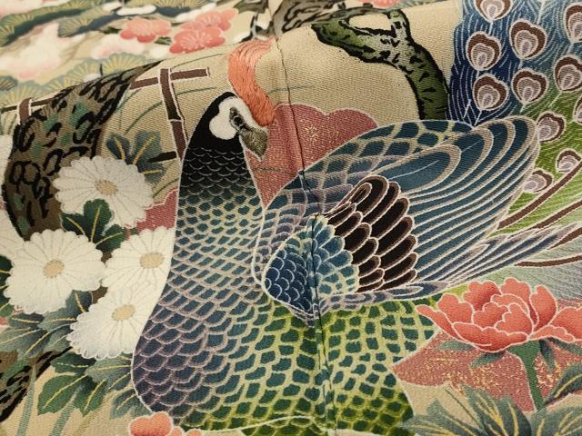 平和屋着物■豪華黒留袖 刺繍 松竹梅孔雀文 金彩 正絹 逸品 AABI0240st