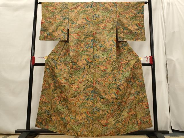 平和屋着物■本場染大島紬 花鳥文 正絹 逸品 AABI0263st