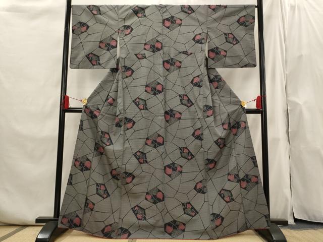 平和屋着物■本場大島紬 切り嵌め蔦の葉文 正絹 逸品 AABI0267st