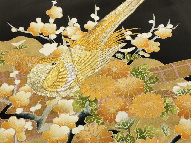平和屋着物■豪華黒留袖 刺繍 花鳥文 金銀糸 金彩 正絹 逸品 AABI0278st