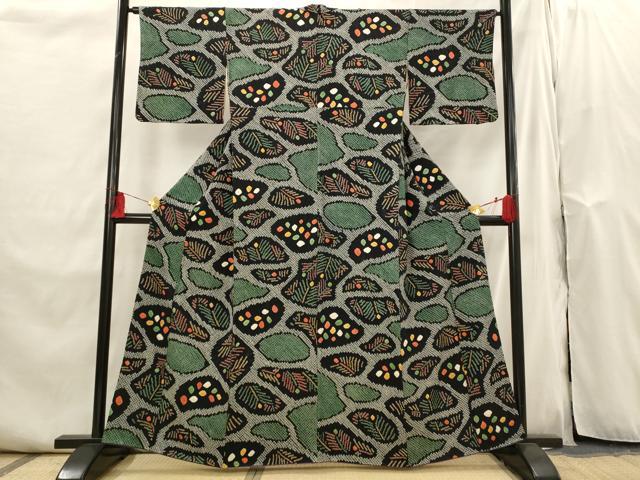 平和屋着物■上質な小紋 総絞り 若松文 黒地 正絹 逸品 AABI0284st