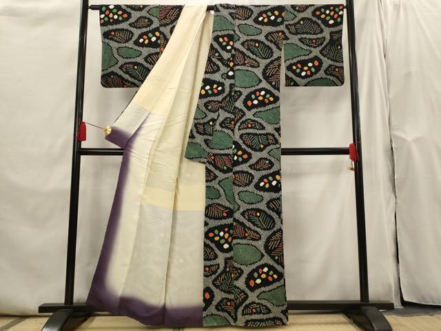 平和屋着物■上質な小紋 総絞り 若松文 黒地 正絹 逸品 AABI0284st