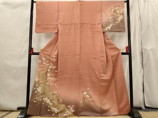 平和屋着物■訪問着 駒刺繍 花松文 暈し染め 金彩 正絹 逸品 AABI0291st