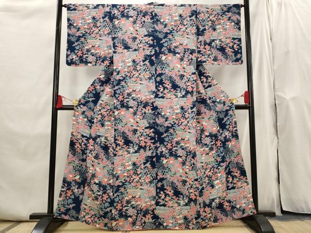 平和屋着物■上質な小紋 鳳凰花文 金彩 鬼しぼ縮緬 正絹 逸品 未使用 AABI0305st