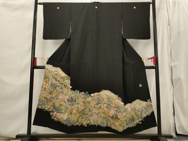 平和屋着物■豪華黒留袖 友禅 作家物 風景文 正絹 逸品 AABI0311st