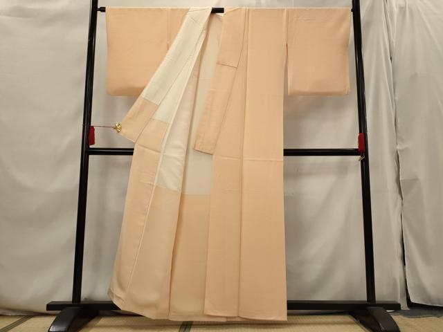 平和屋着物■上質な色無地 幾何学地紋 洒落柿色 正絹 逸品 AABI0312st