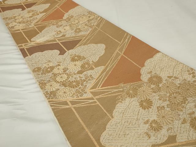 平和屋着物◎六通柄袋帯 雲取り花文 金糸 正絹 逸品 AABI0325ou