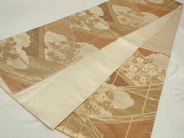 平和屋着物◎六通柄袋帯 雲取り花文 金糸 正絹 逸品 AABI0325ou
