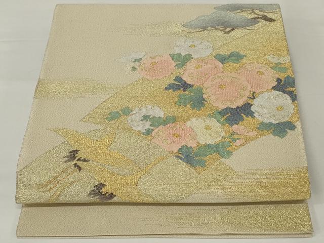 平和屋着物◎綴れ 太鼓柄袋帯 地紙飛鶴花文 金銀糸 やまと誂製 正絹 逸品 AABI0328ou