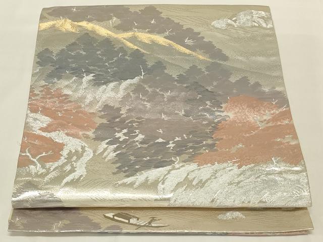 平和屋着物◎六通柄袋帯　京風景御所の庭　プラチナ箔使用　正絹　逸品　AABI0923yx 平和屋着物◎六通柄袋帯 京風景御所の庭 プラチナ箔使用 正絹 逸品