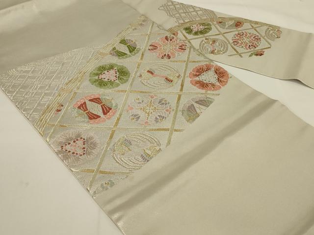 平和屋着物◎九寸名古屋帯 唐織 花鳥文 金銀糸 正絹 逸品 AABI0355ou